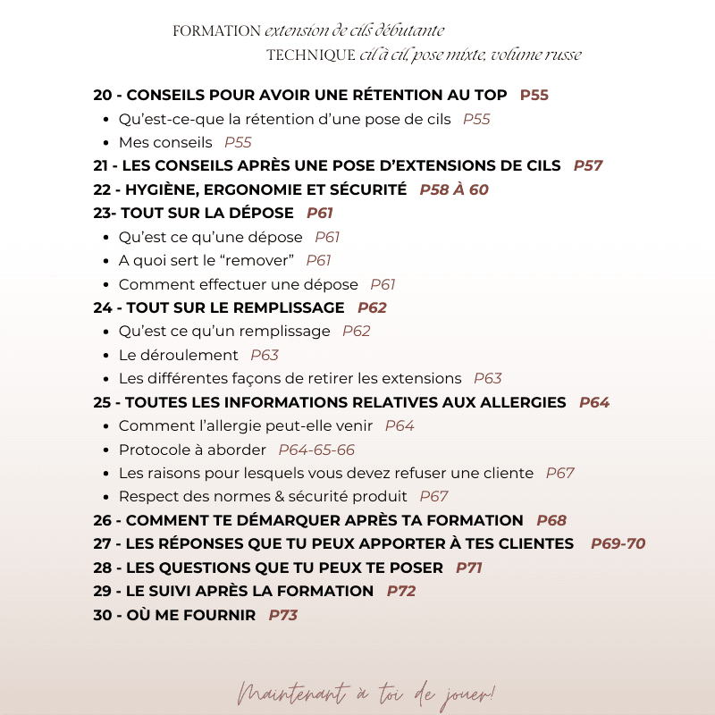 Formation extensions de cils débutante présentiel